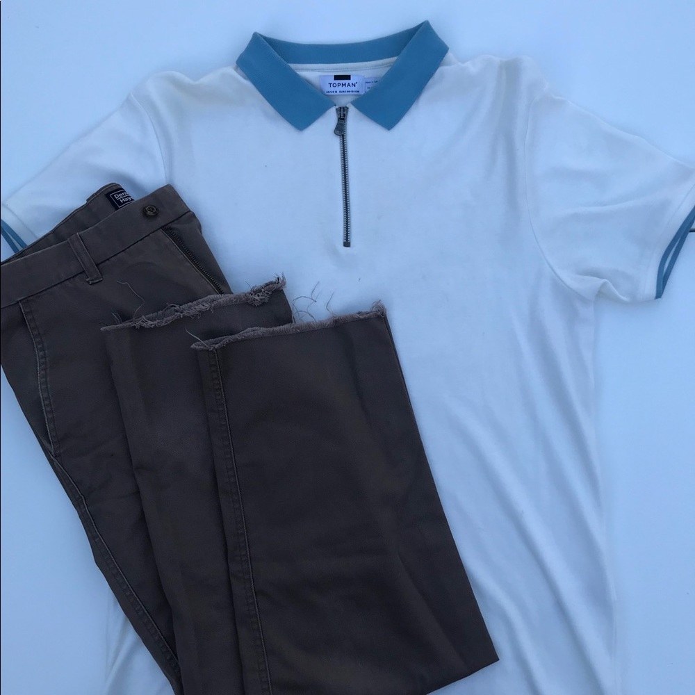Topman Men's White/Blue Zipper Polo
